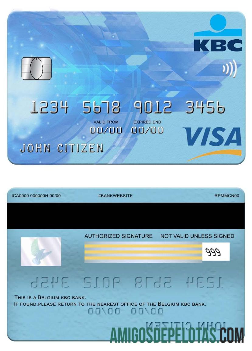 Cartão Visa do Banco KBC da Bélgica amostra